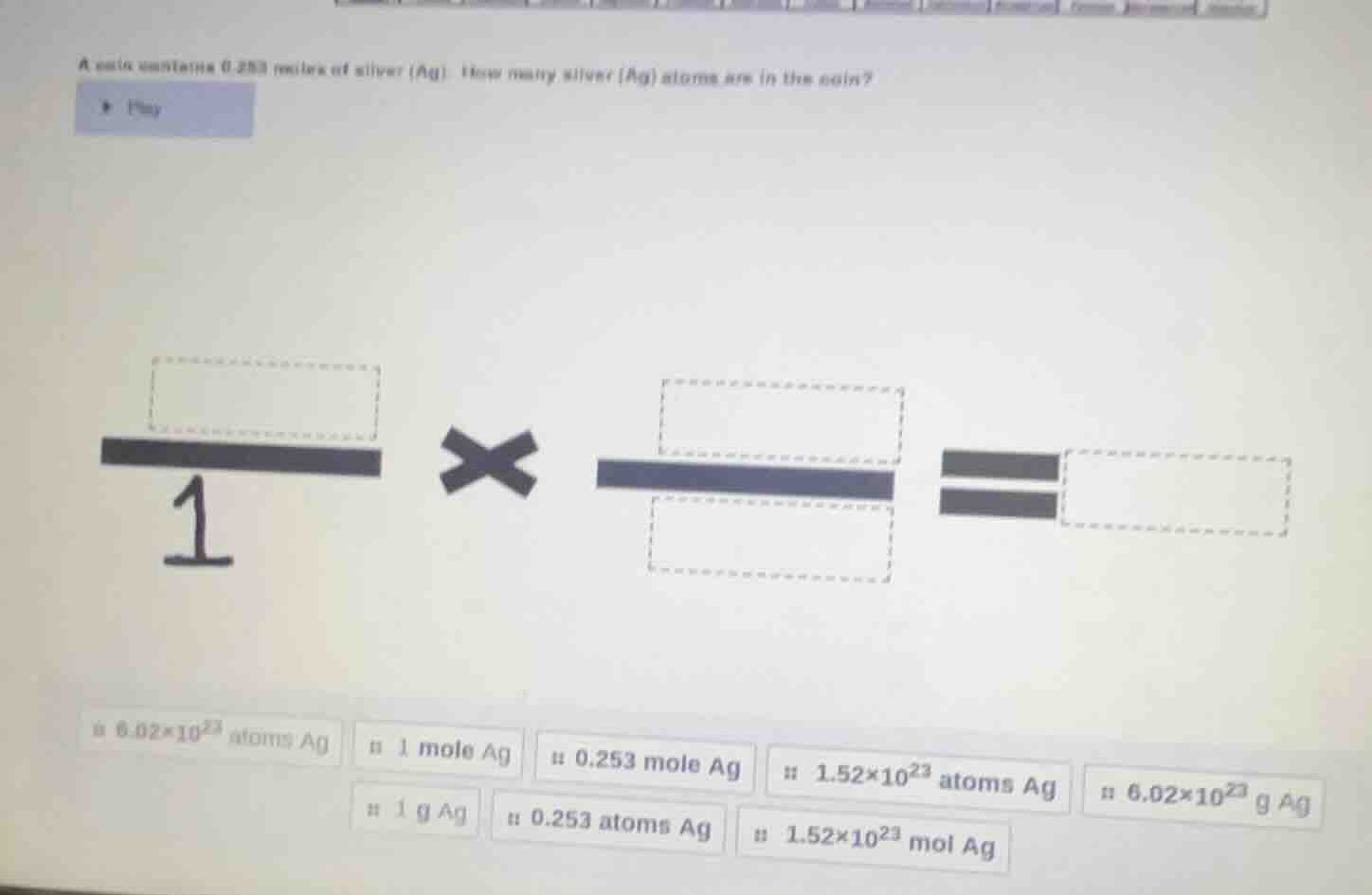 a coin contains 0.253 moles of silver (ag). how many silver (ag) atoms …