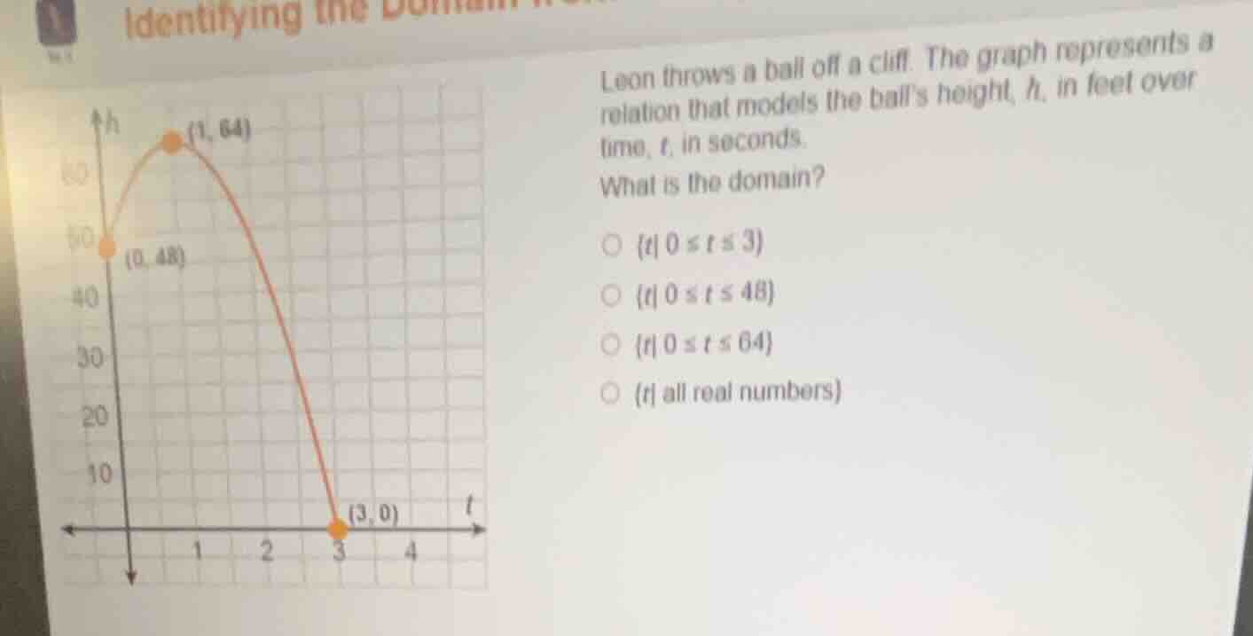 leon throws a ball off a cliff. the graph represents a relation that mo…