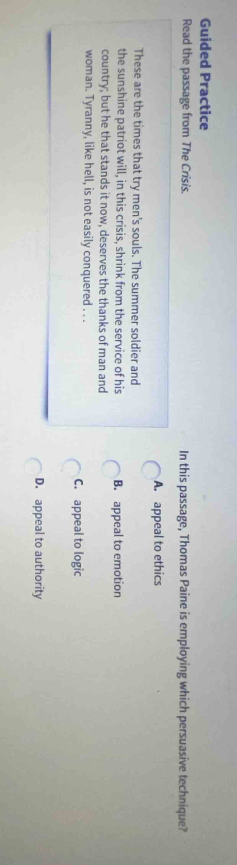 guided practice read the passage from the crisis. these are the times t…