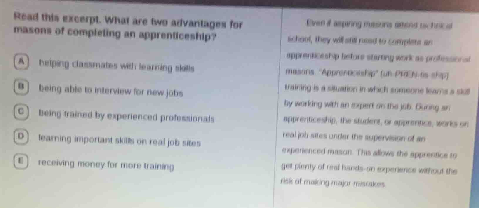 read this excerpt. what are two advantages for masons of completing an …