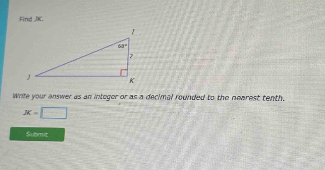 find jk. write your answer as an integer or as a decimal rounded to the…