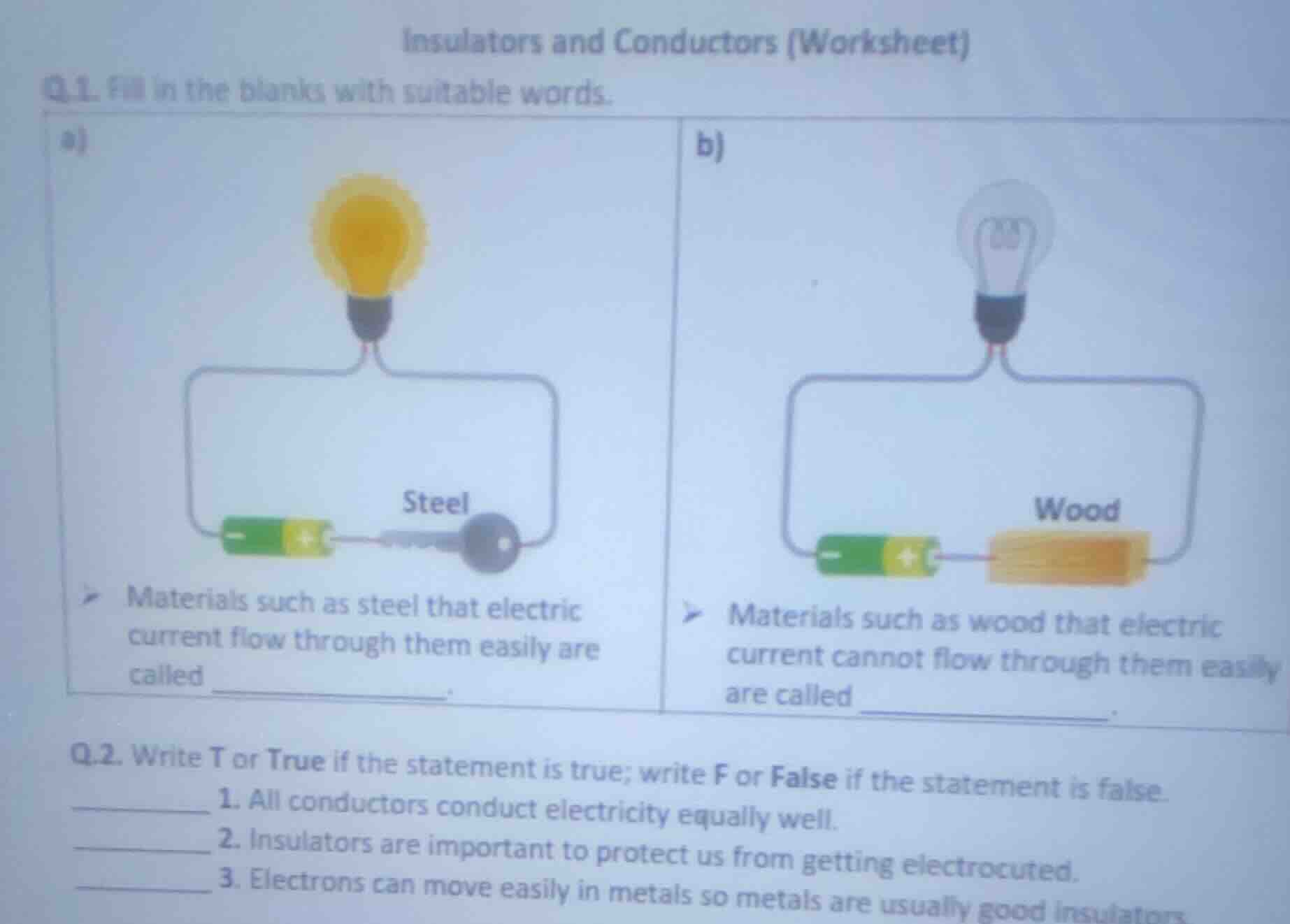 insulators and conductors (worksheet) q.1. fill in the blanks with suit…