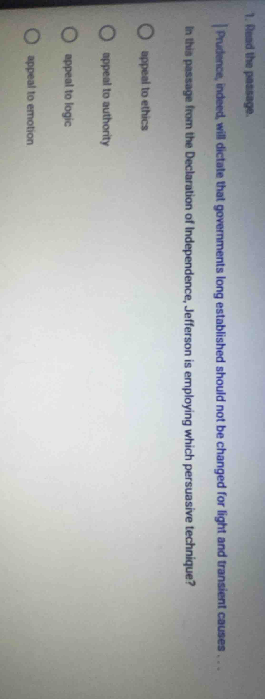 1. read the passage. | prudence, indeed, will dictate that governments …