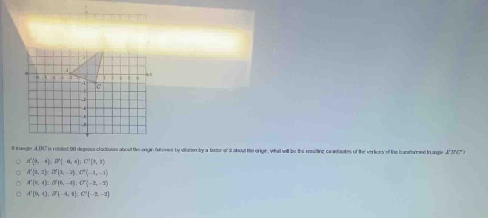 if triangle ( abc ) is rotated 90 degrees clockwise about the origin fo…