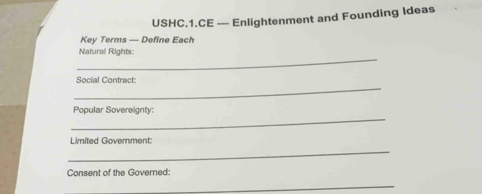 ushc.1.ce — enlightenment and founding ideas key terms — define each na…