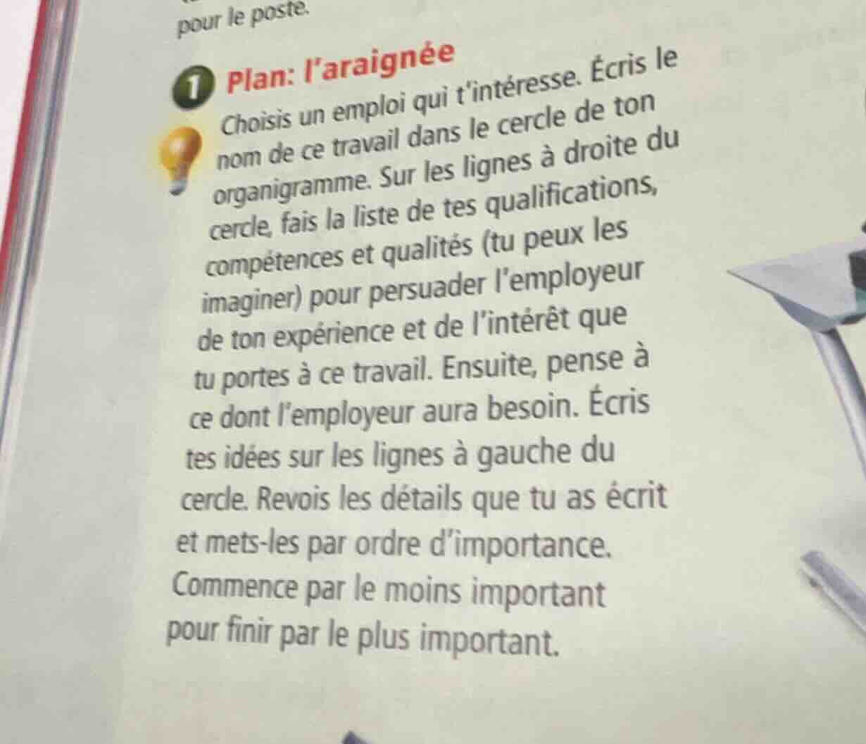 pour le poste. 1 plan: l’araignée choisis un emploi qui t’intéresse. éc…