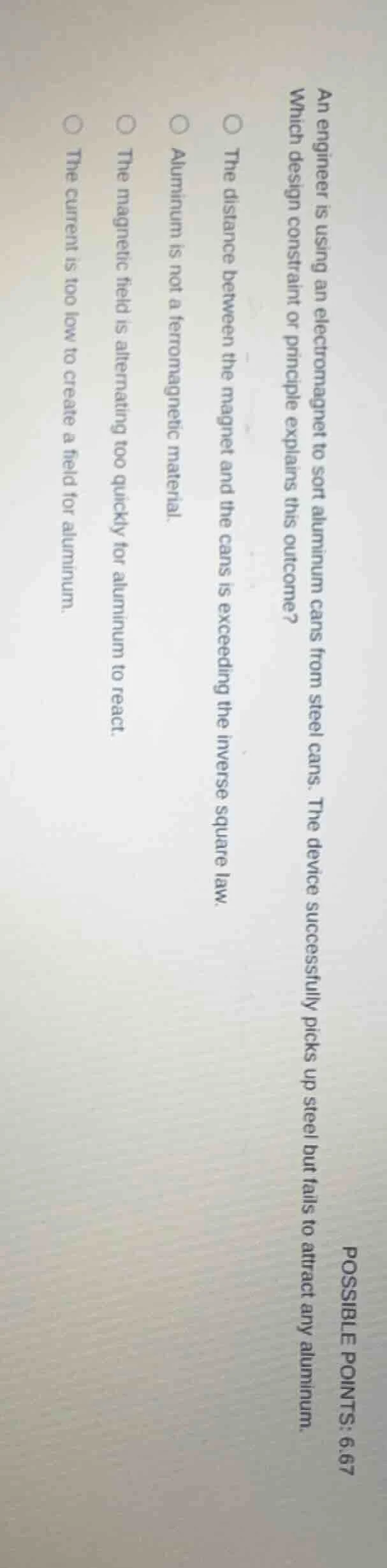 an engineer is using an electromagnet to sort aluminum cans from steel …