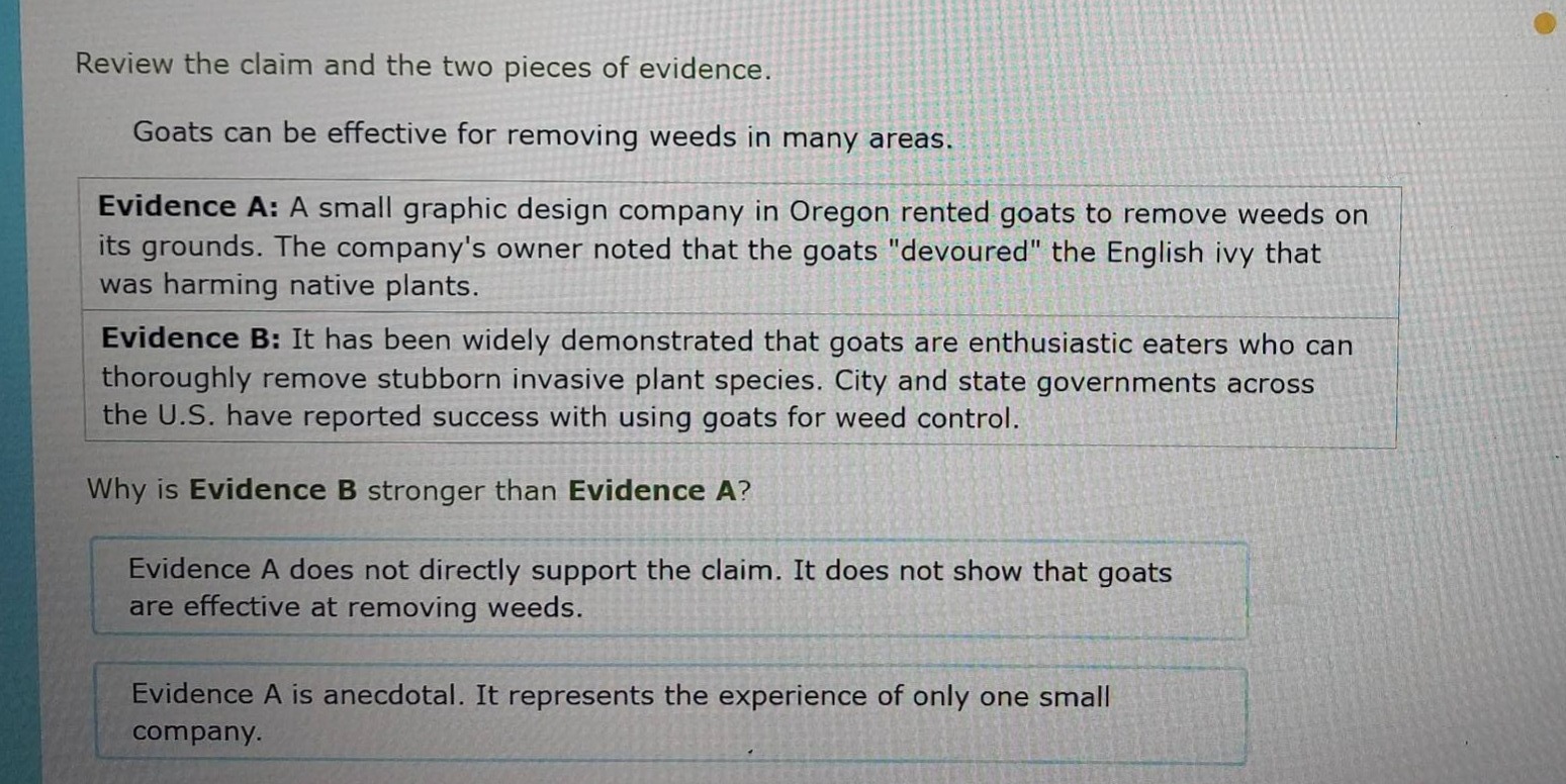 review the claim and the two pieces of evidence. goats can be effective…