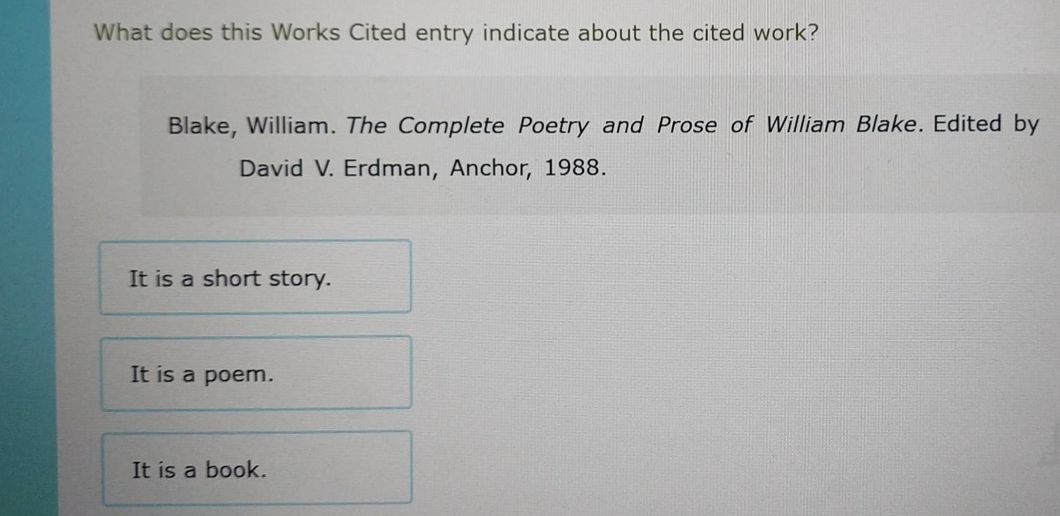 what does this works cited entry indicate about the cited work? blake, …