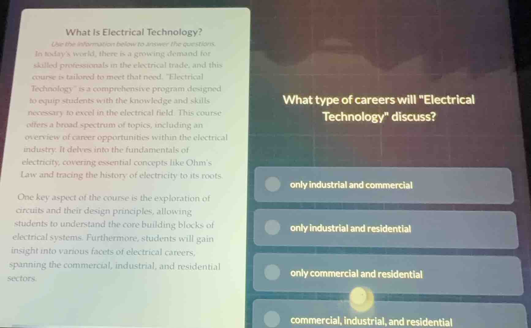 what is electrical technology? use the information below to answer the …