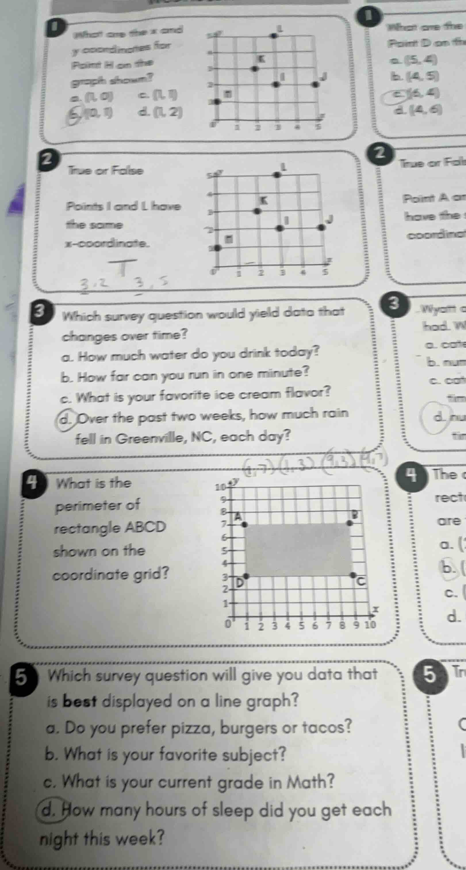 1 what are the x and y coordinates for point h on the graph shown? a. (…