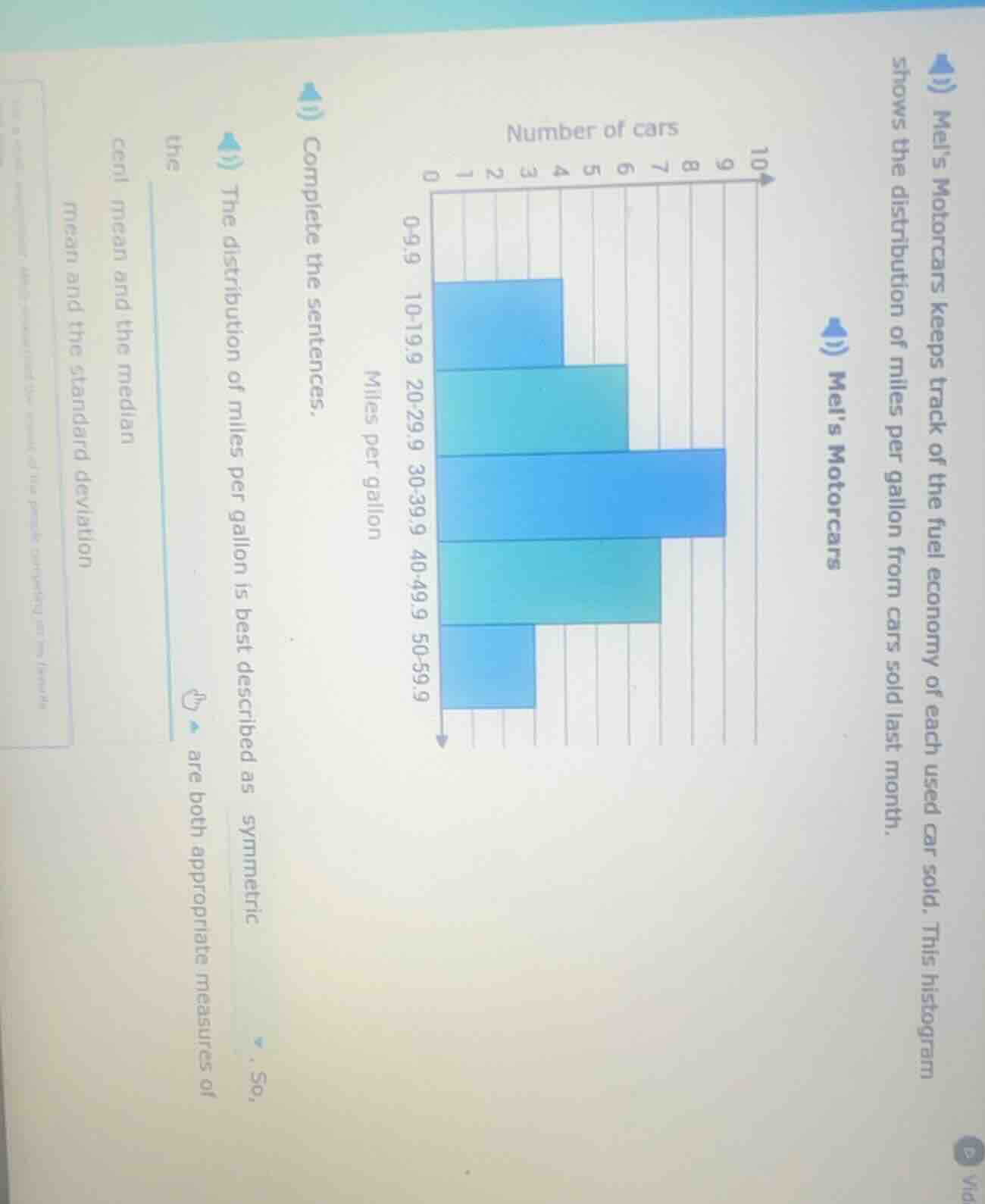 mels motorcars keeps track of the fuel economy of each used car sold. t…