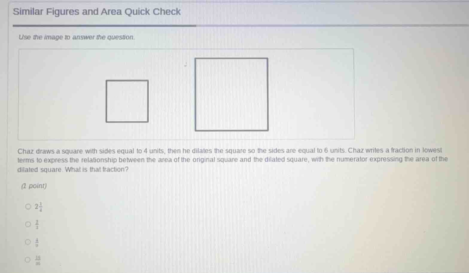 similar figures and area quick check use the image to answer the questi…