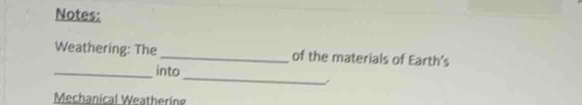 notes: weathering: the ______________ of the materials of earth’s _____…