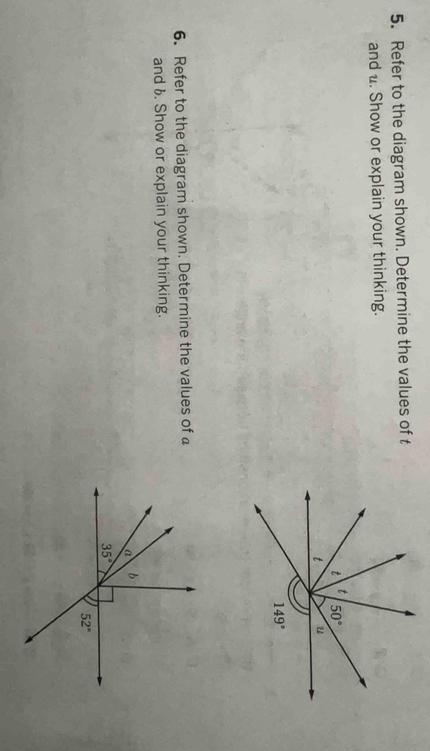 5. refer to the diagram shown. determine the values of t and u. show or…