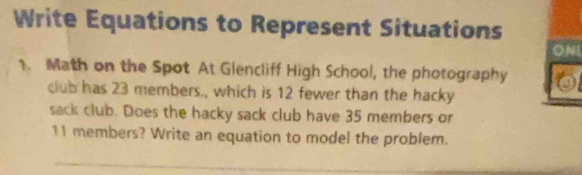 write equations to represent situations 1. math on the spot at glendcli…