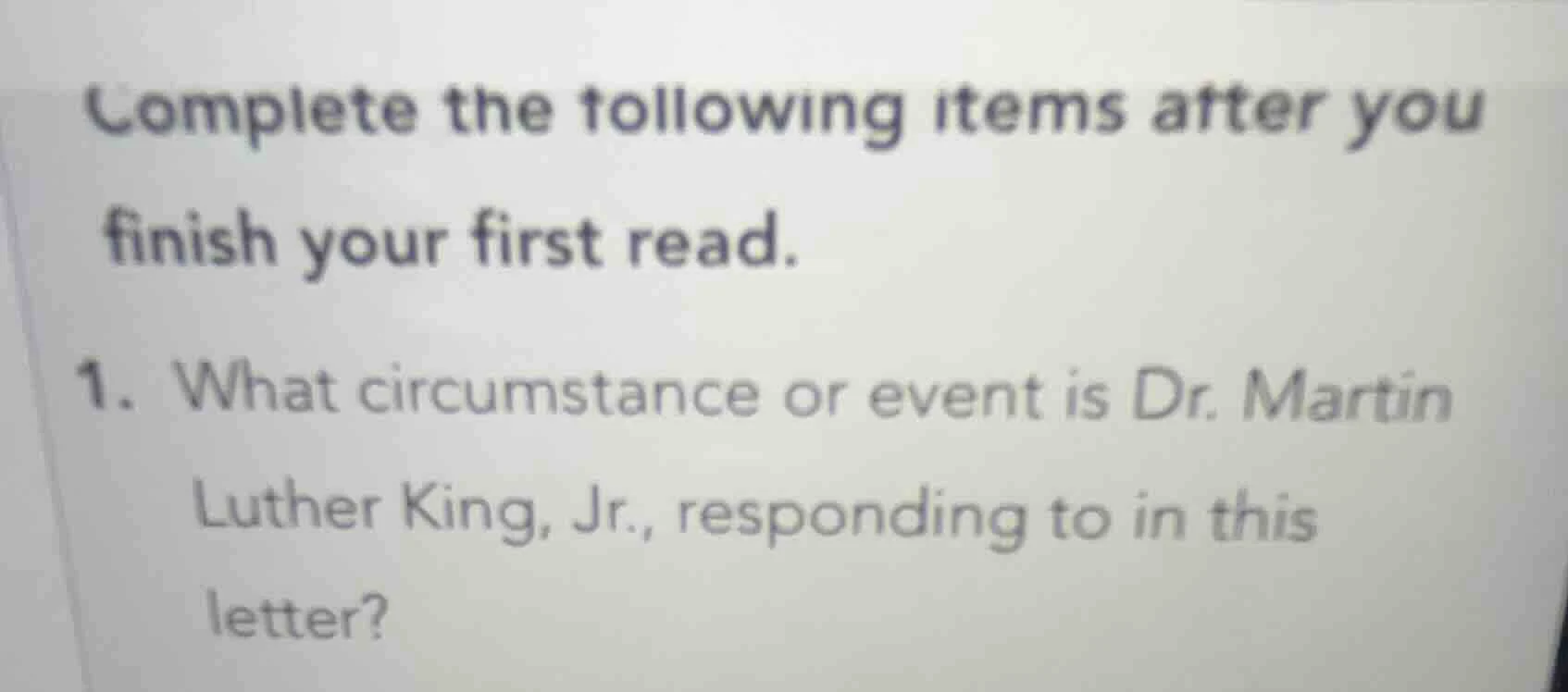 complete the following items after you finish your first read. 1. what …