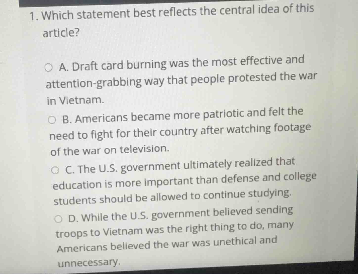 1. which statement best reflects the central idea of this article? a. d…