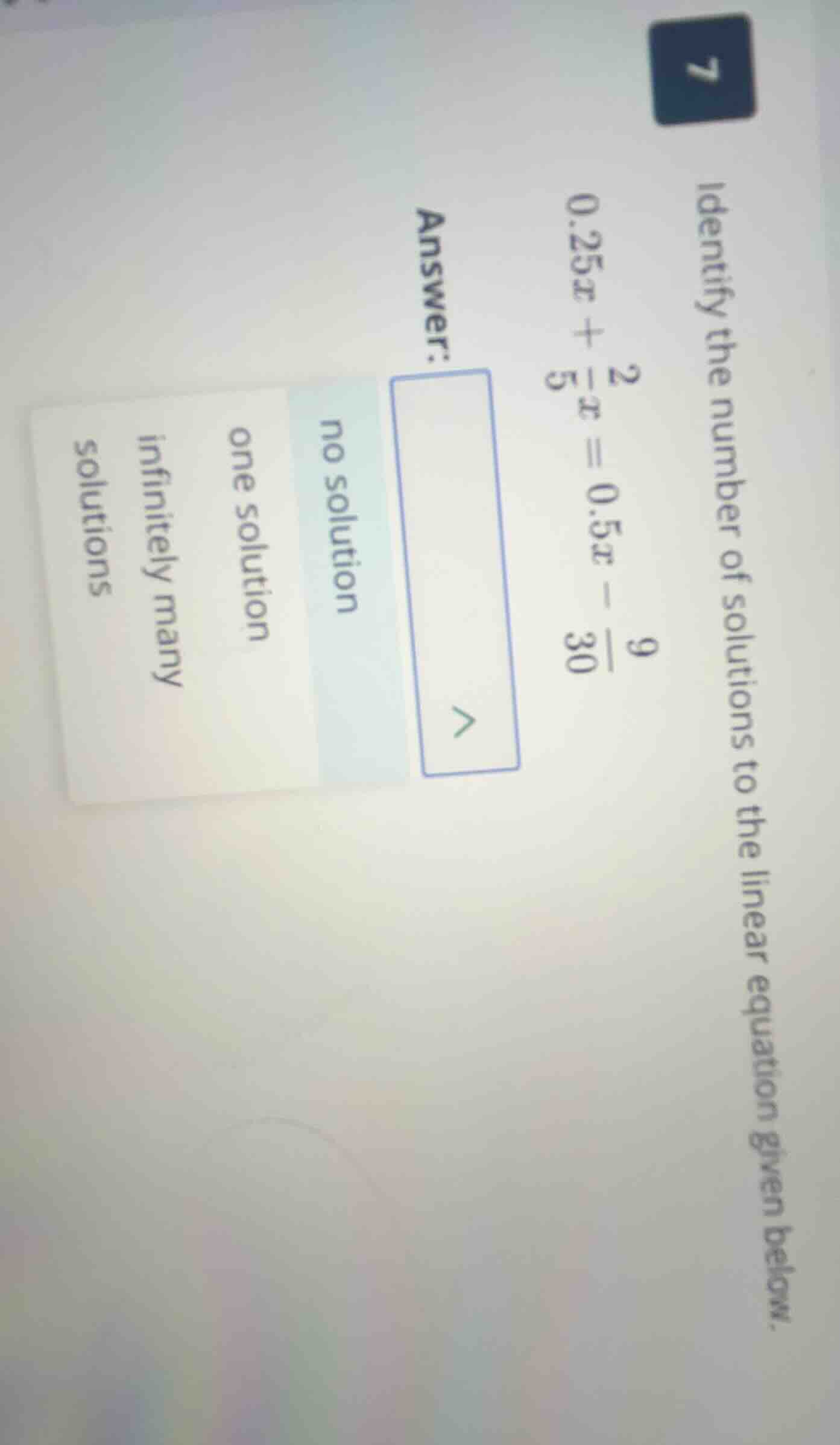 identify the number of solutions to the linear equation given below. 0.…
