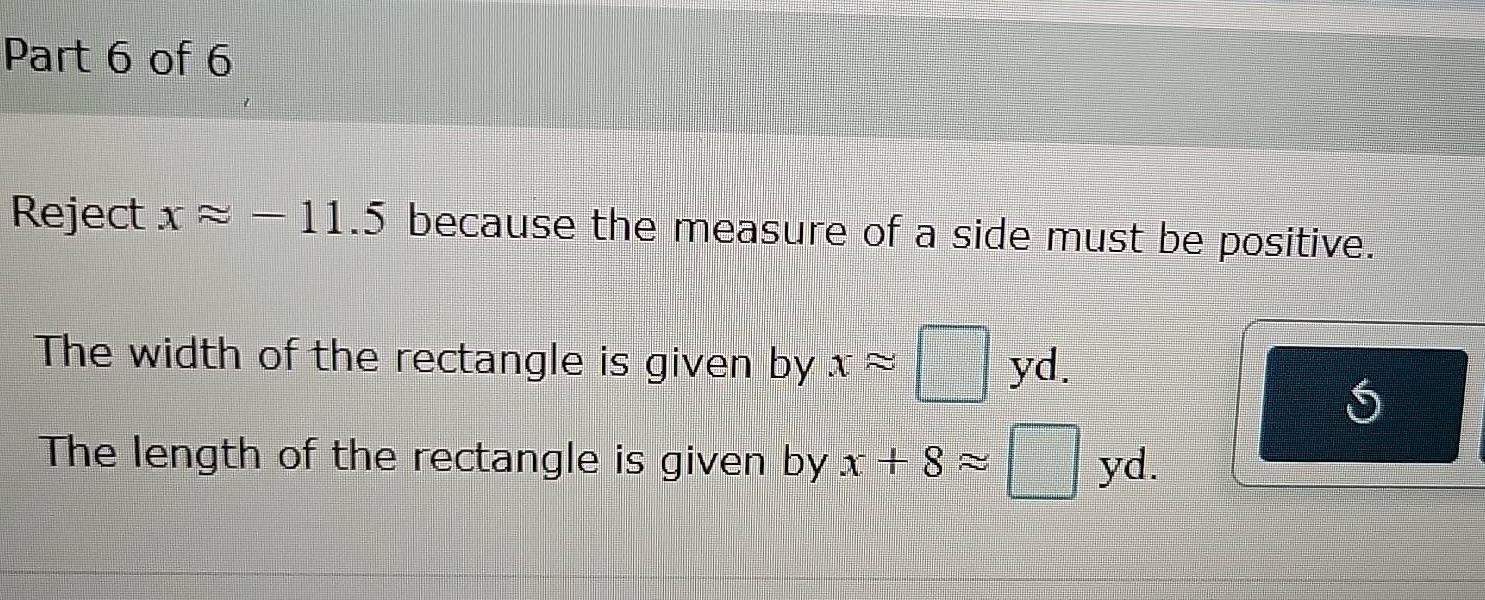 part 6 of 6 reject ( x approx -11.5 ) because the measure of a side mus…