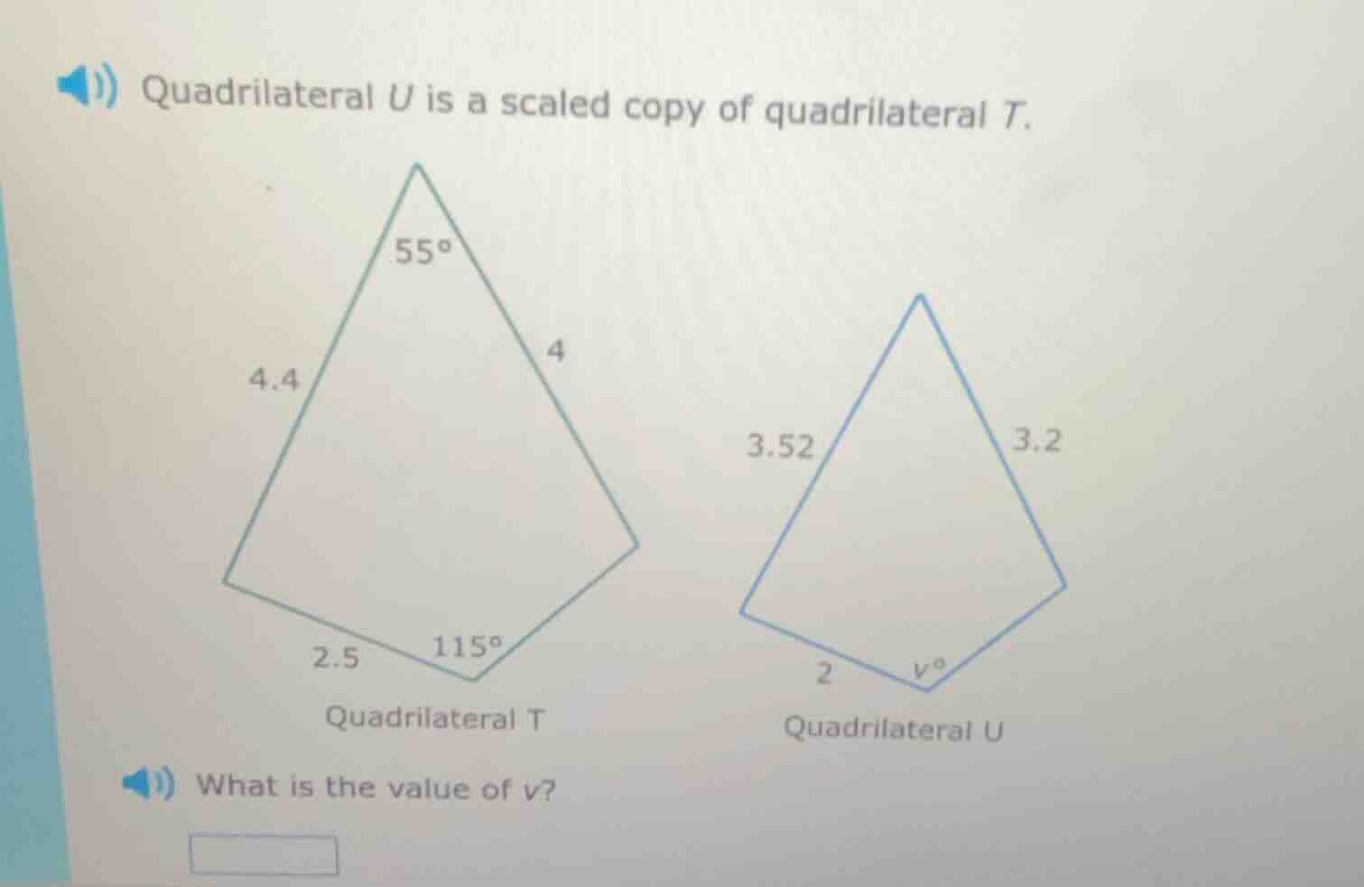 quadrilateral u is a scaled copy of quadrilateral t. quadrilateral t ha…