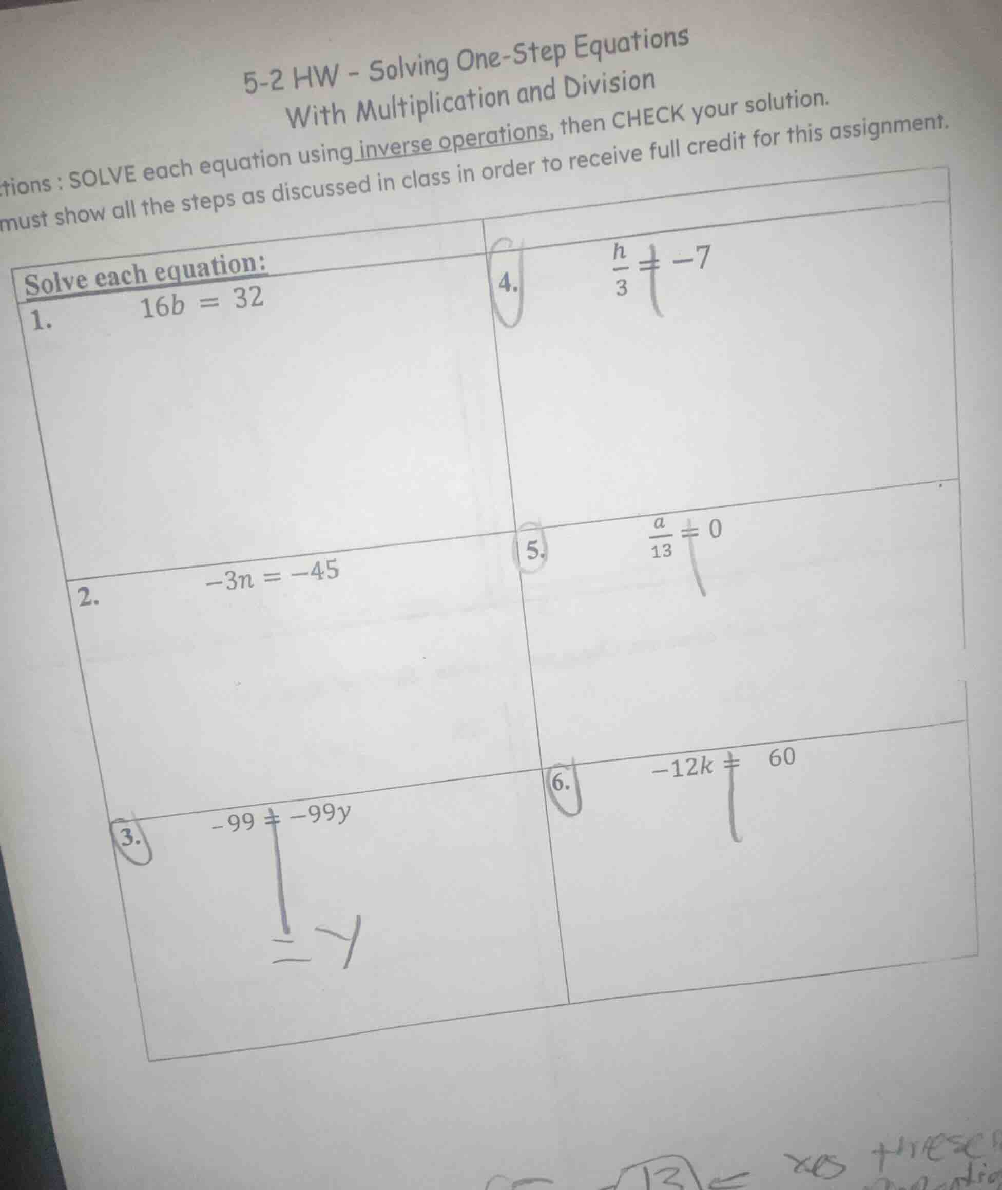 5-2 hw - solving one-step equations with multiplication and division ti…