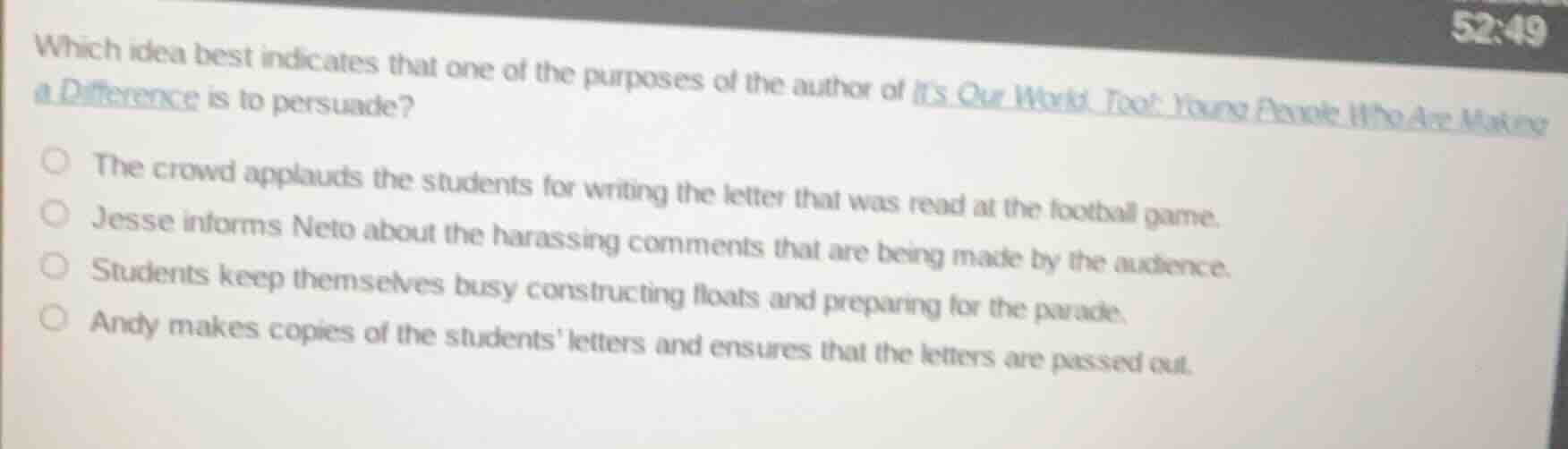 which idea best indicates that one of the purposes of the author of its…