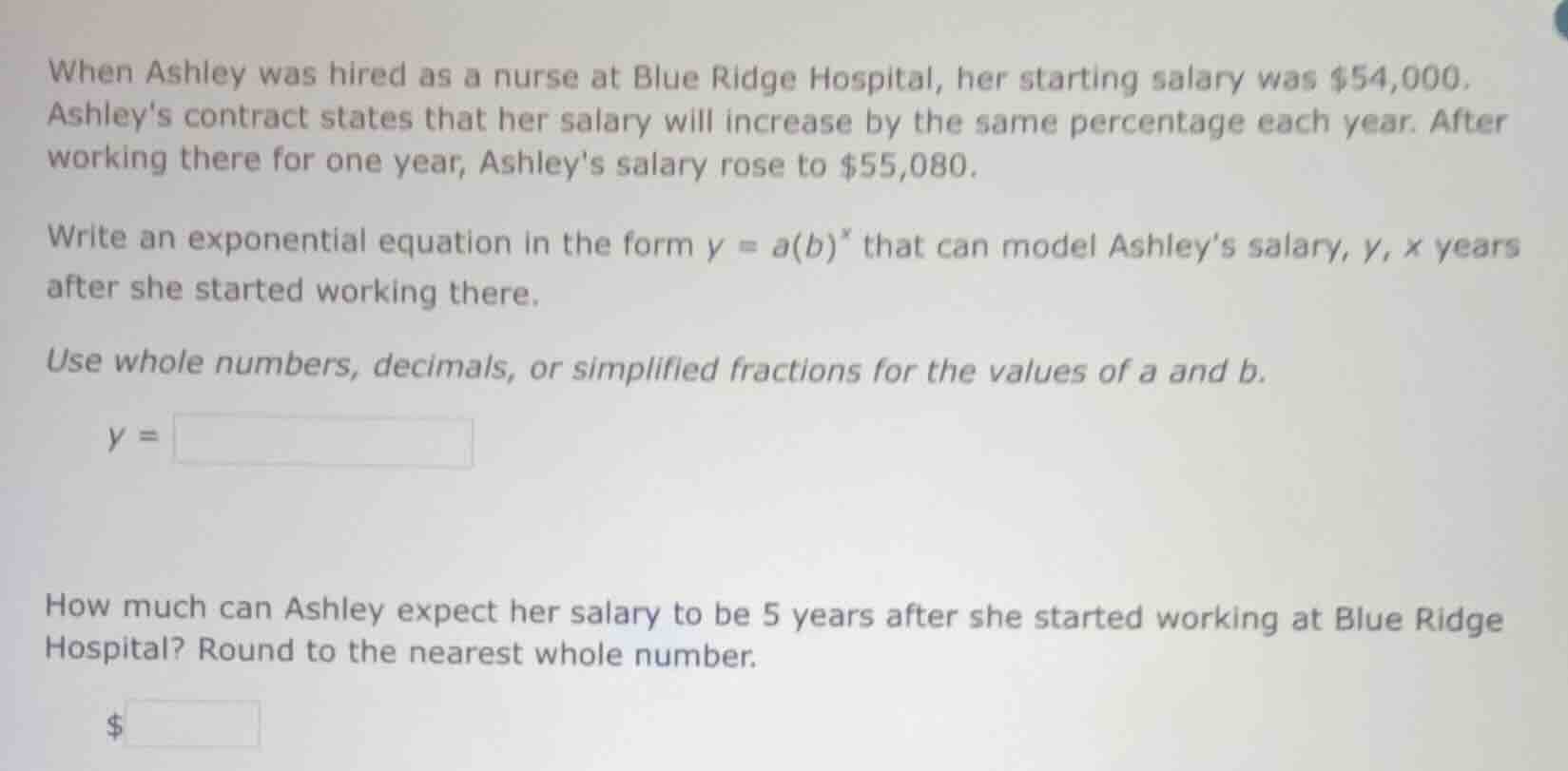 when ashley was hired as a nurse at blue ridge hospital, her starting s…