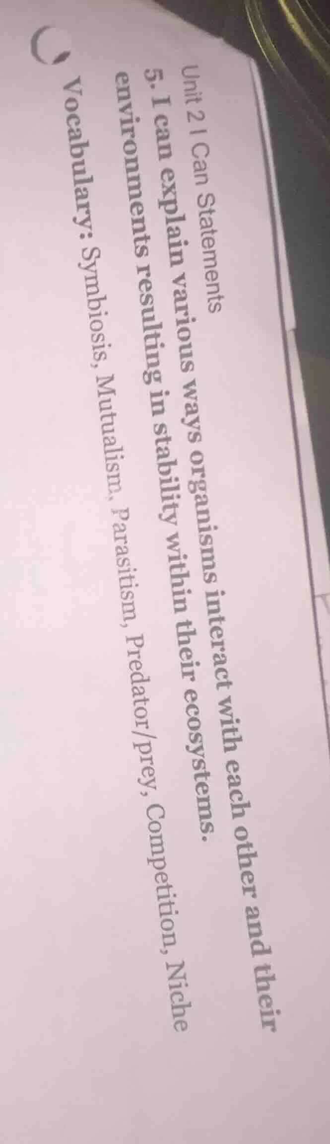 unit 2 i can statements 5. i can explain various ways organisms interac…