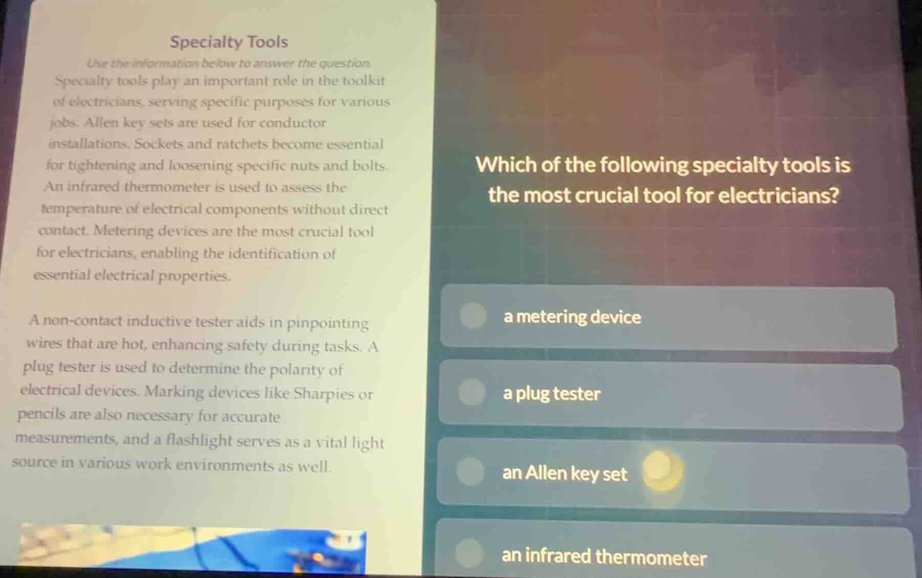 specialty tools use the information below to answer the question. speci…