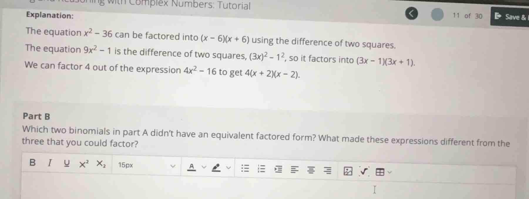 explanation: the equation $x^2 - 36$ can be factored into $(x - 6)(x + …
