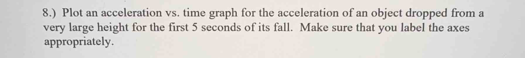 8.) plot an acceleration vs. time graph for the acceleration of an obje…