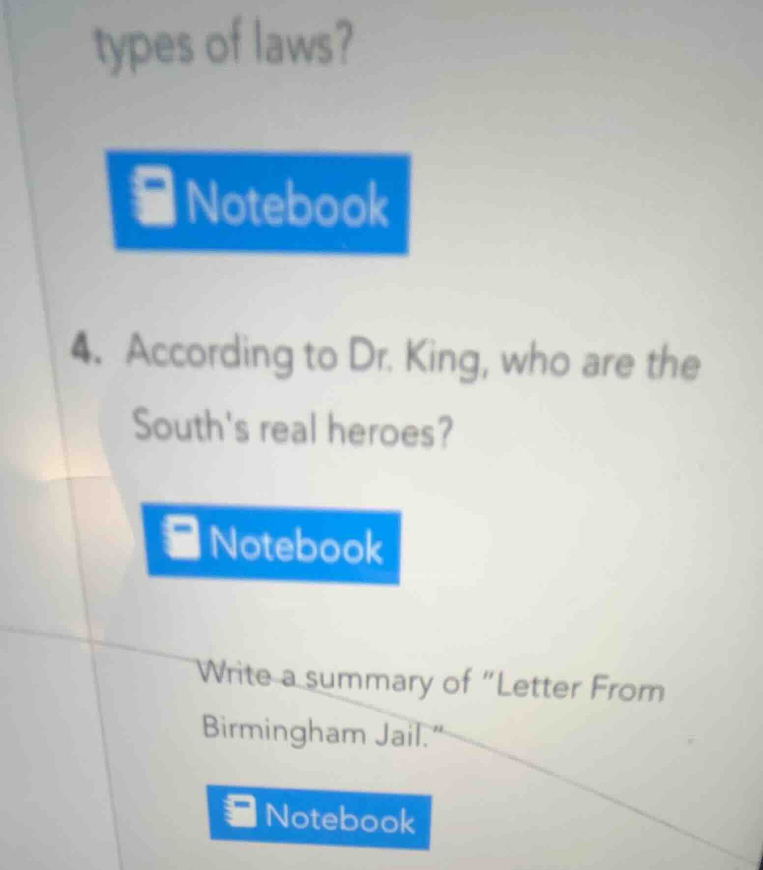 types of laws? notebook 4. according to dr. king, who are the souths re…