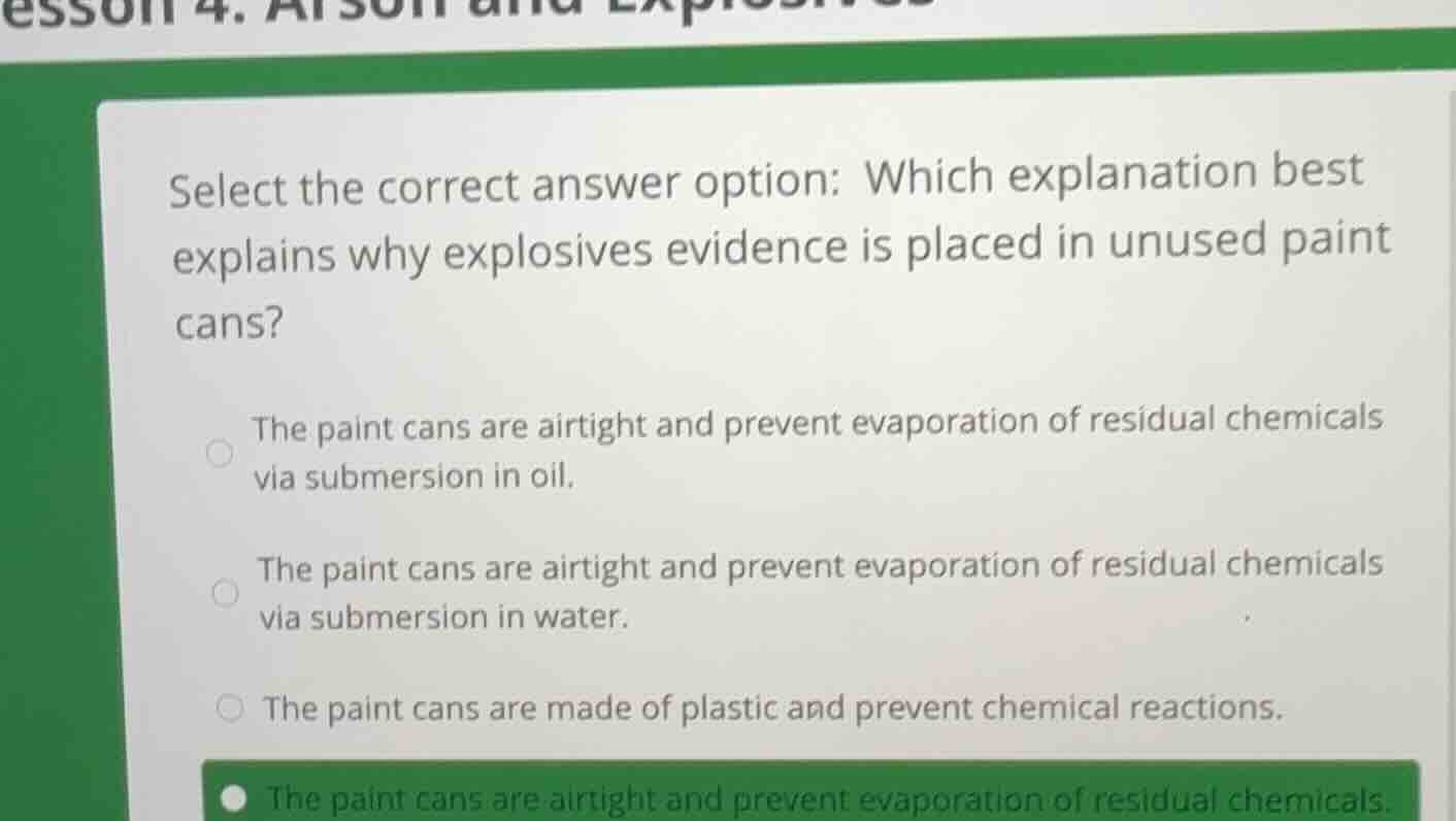 select the correct answer option: which explanation best explains why e…