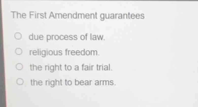the first amendment guarantees due process of law. religious freedom. t…