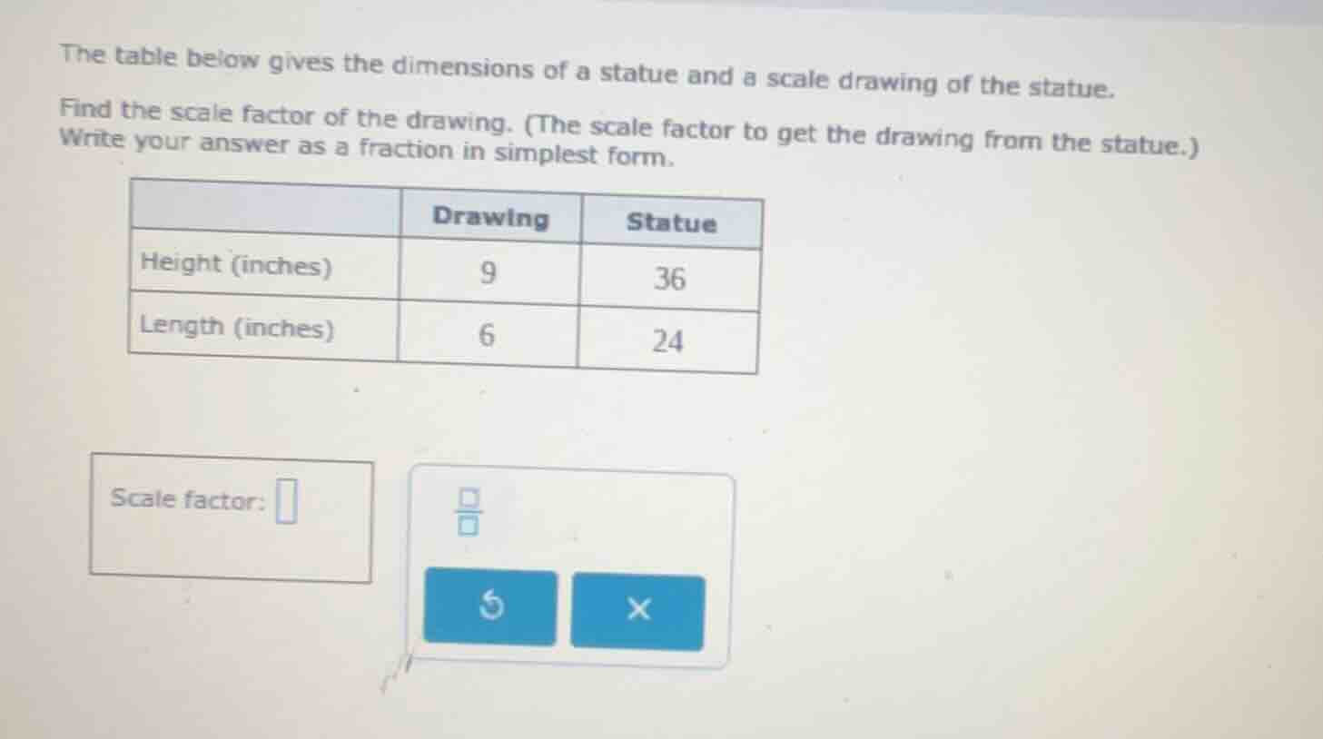the table below gives the dimensions of a statue and a scale drawing of…