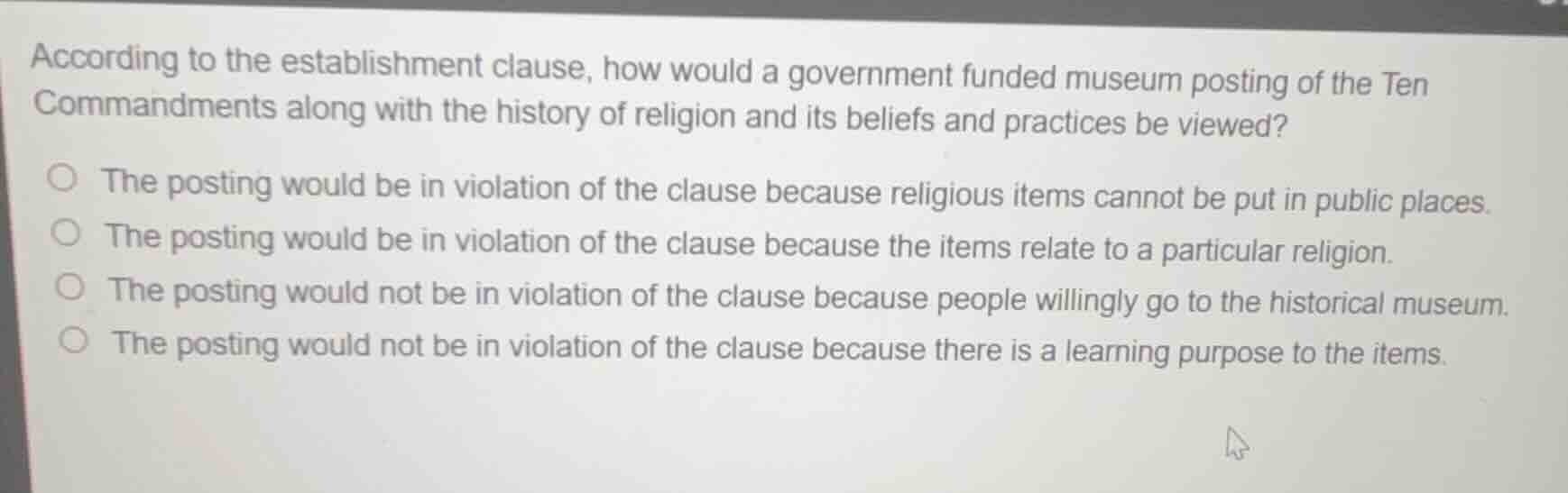 according to the establishment clause, how would a government funded mu…