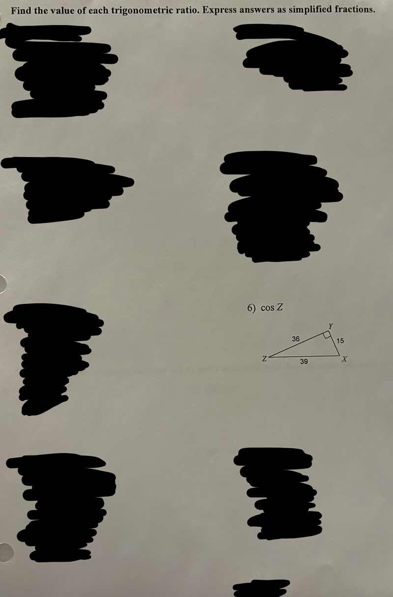 find the value of each trigonometric ratio. express answers as simplifi…