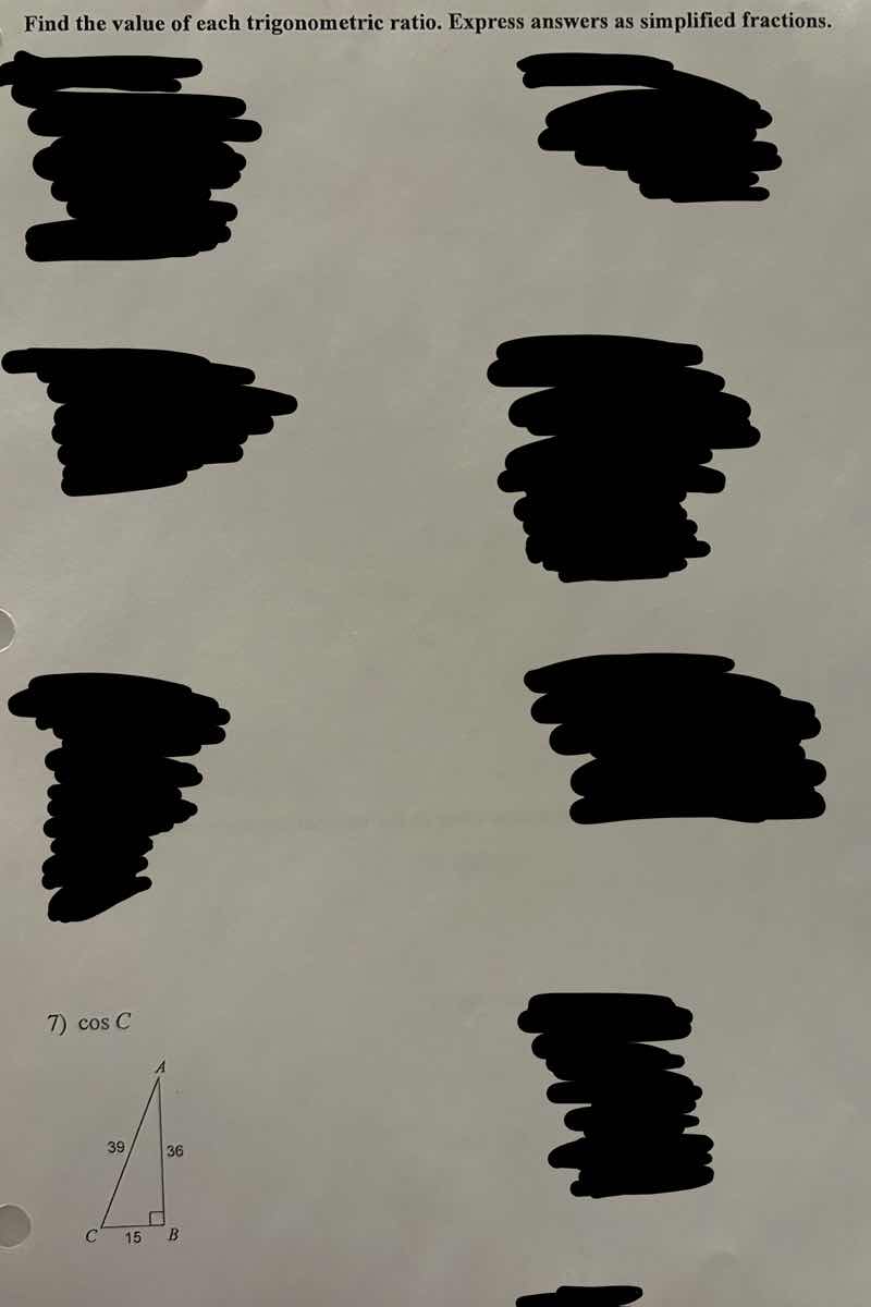 find the value of each trigonometric ratio. express answers as simplifi…