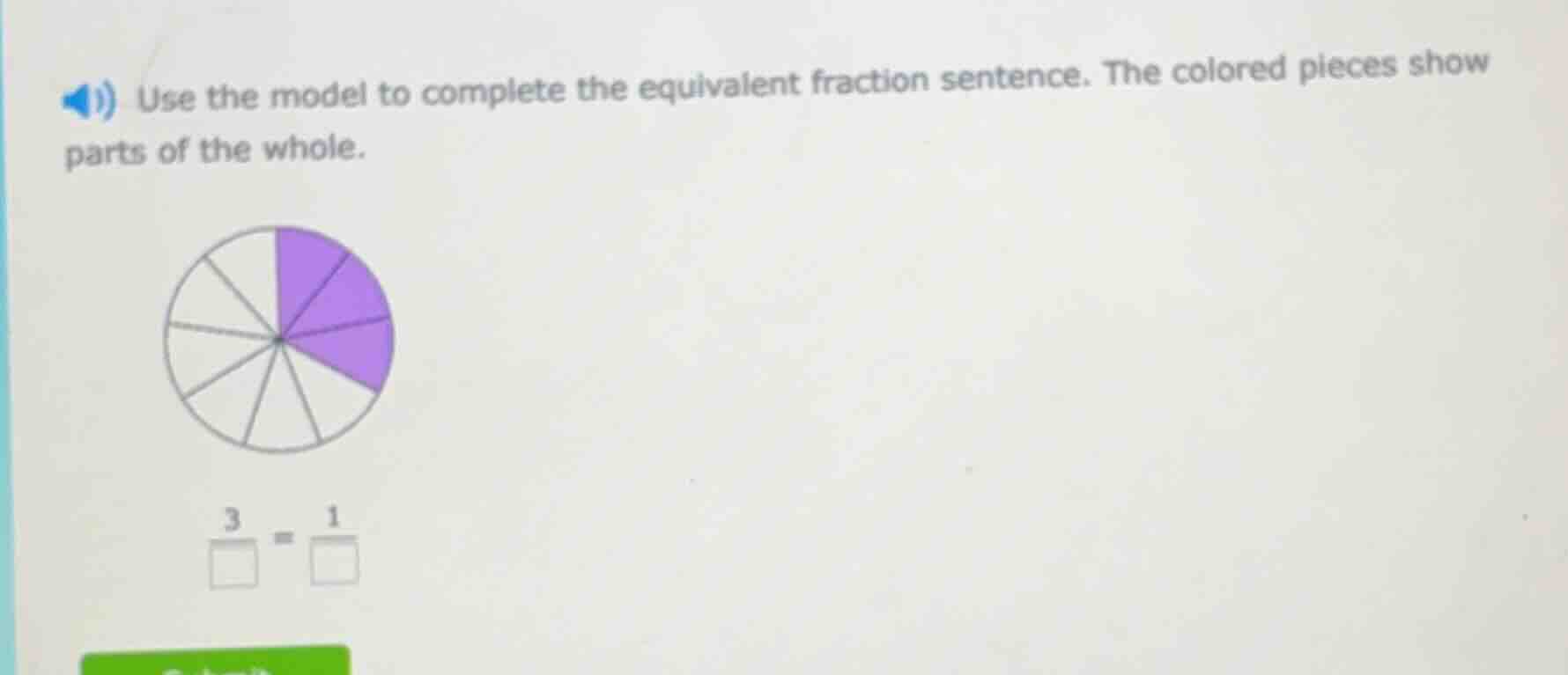 use the model to complete the equivalent fraction sentence. the colored…