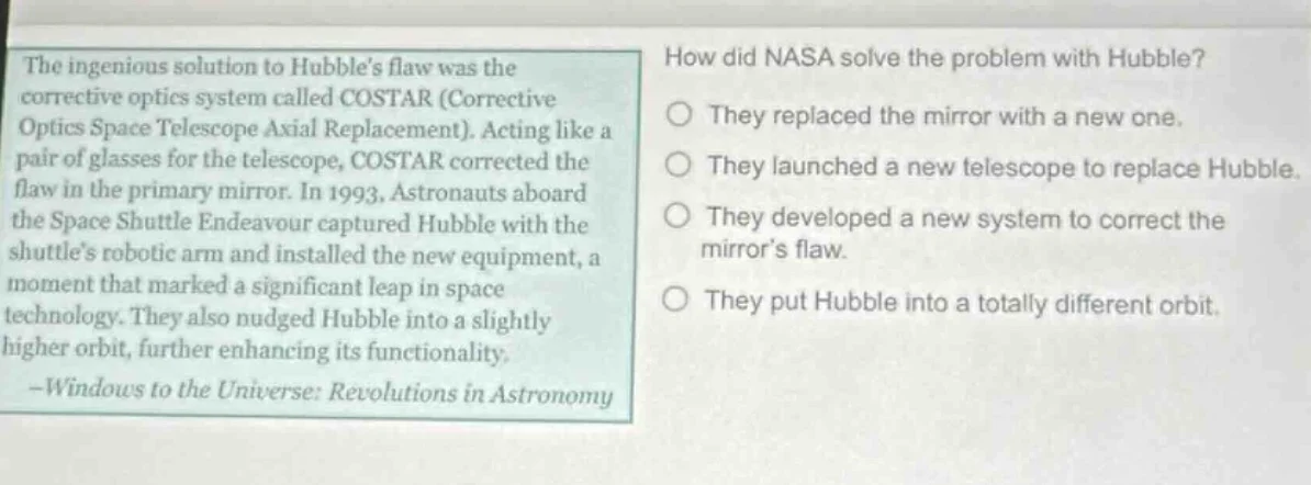 the ingenious solution to hubble’s flaw was the corrective optics syste…