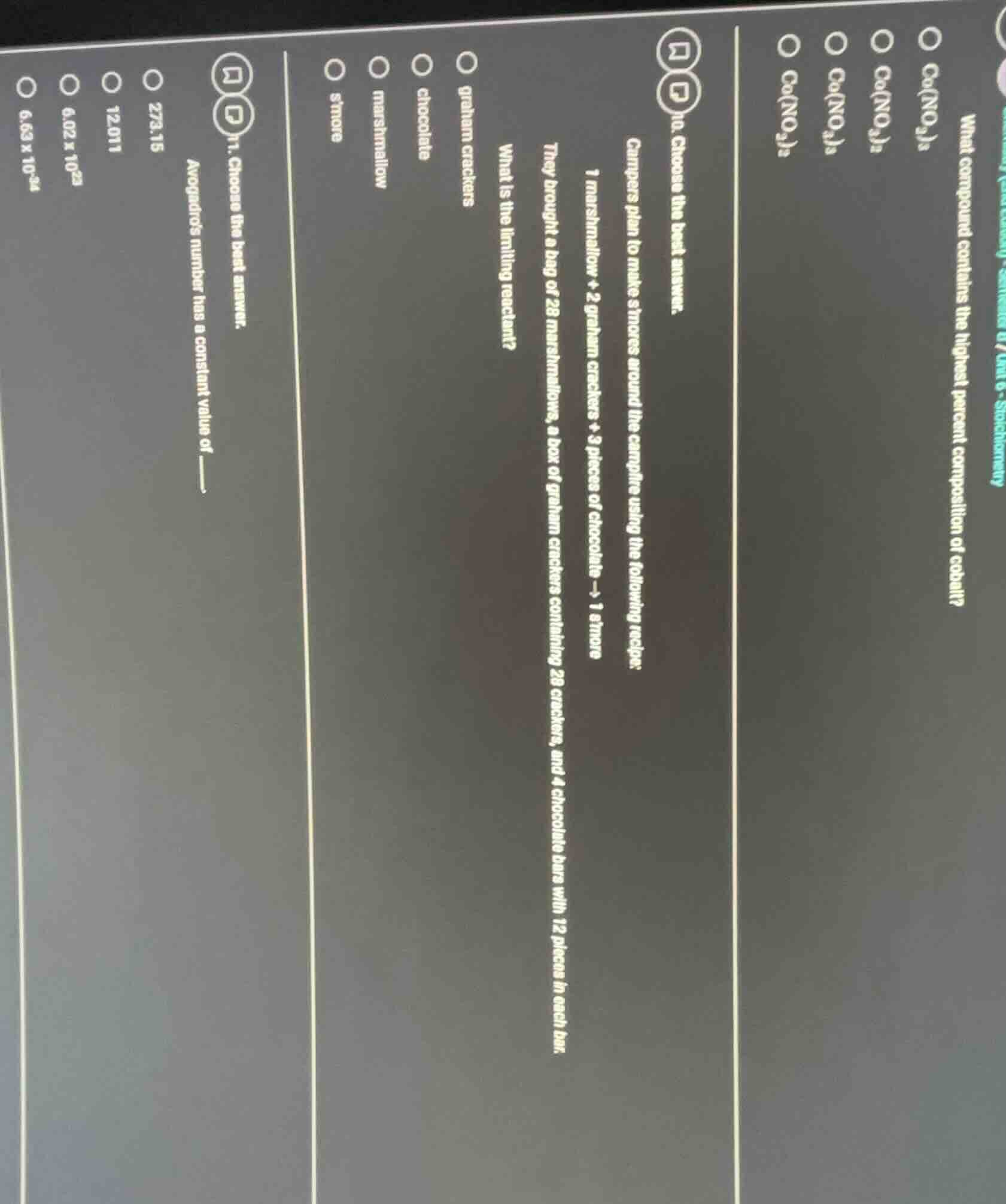 what compound contains the highest percent composition of cobalt? \\(\\…