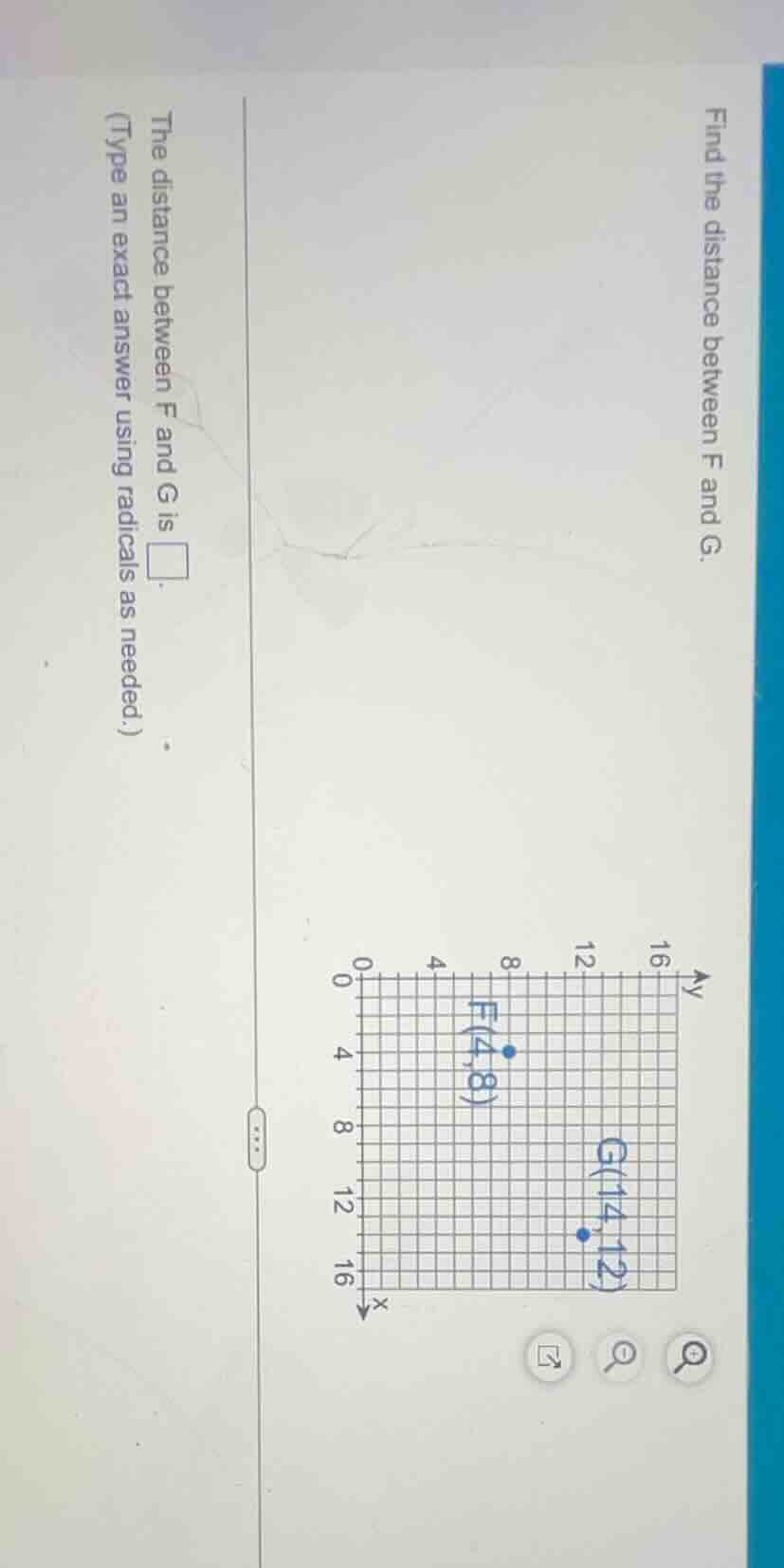 find the distance between f and g. the distance between f and g is (typ…