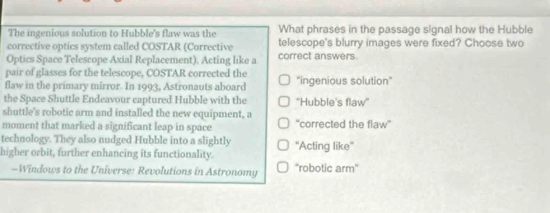the ingenious solution to hubble’s flaw was the corrective optics syste…