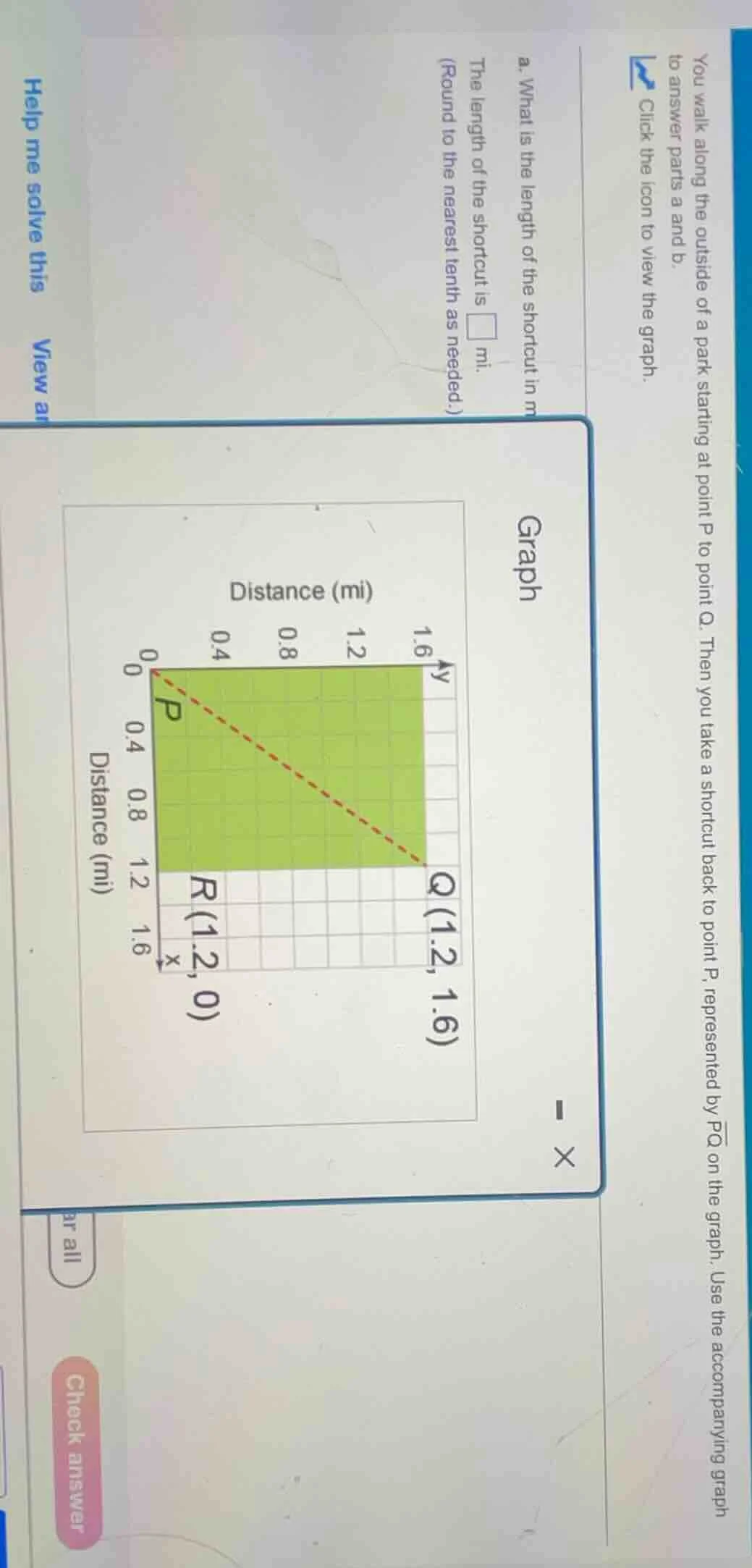 you walk along the outside of a park starting at point p to point q. th…