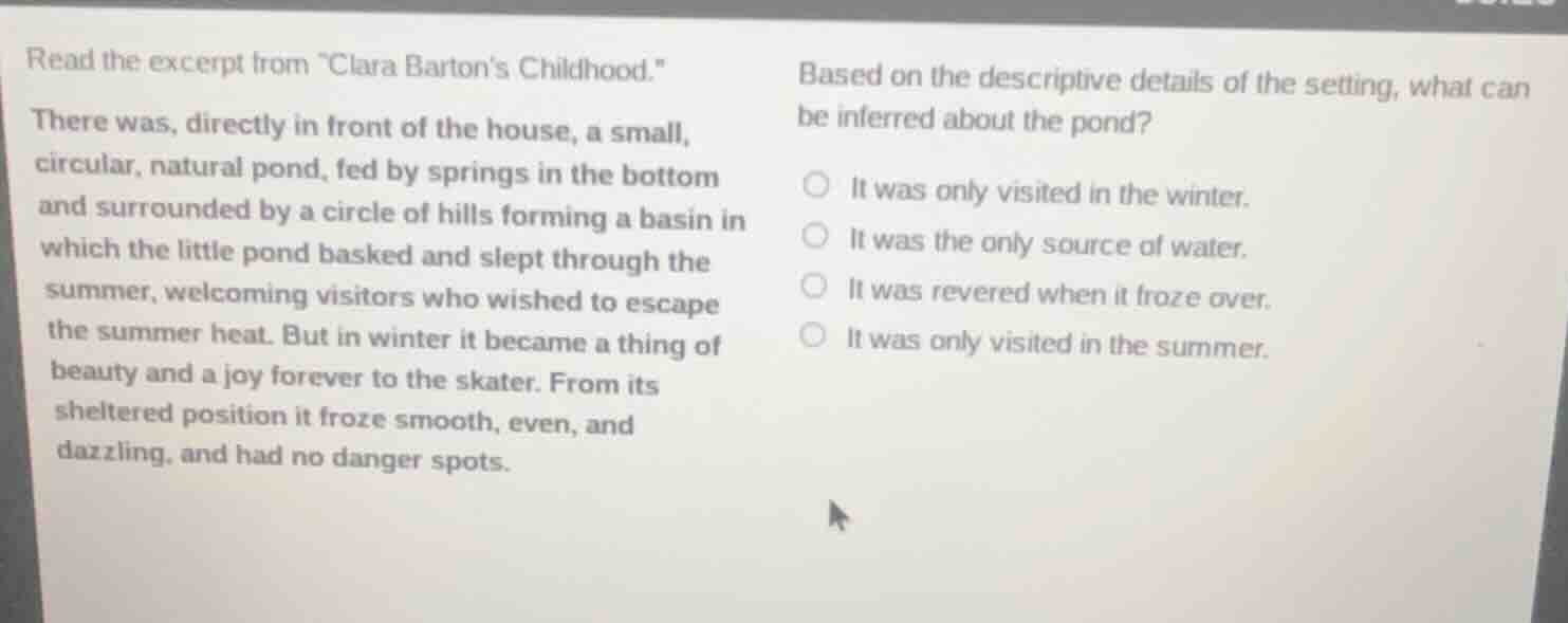 read the excerpt from \clara bartons childhood.\ there was, directly in…