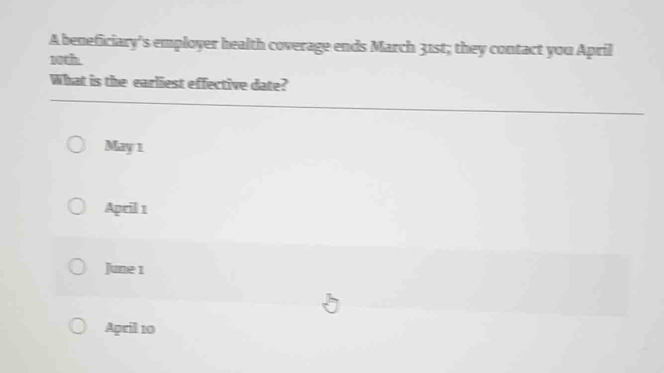a beneficiarys employer health coverage ends march 31st; they contact y…
