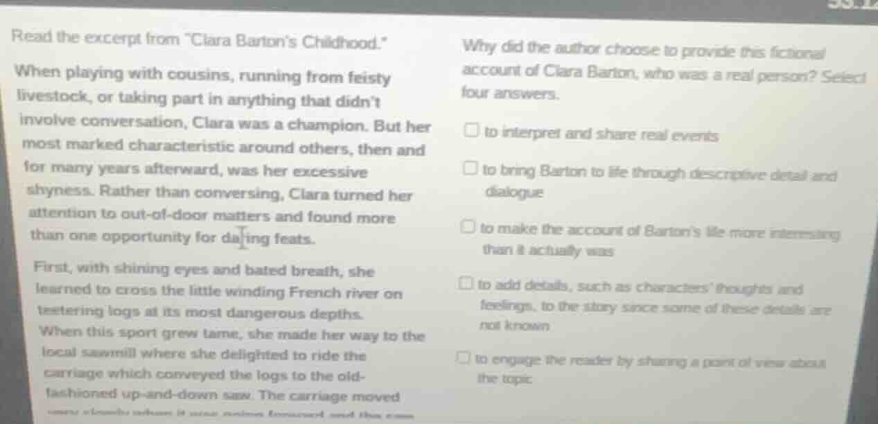 read the excerpt from \clara bartons childhood.\ when playing with cous…