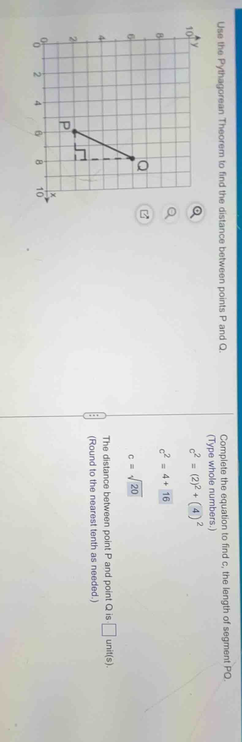 use the pythagorean theorem to find the distance between points p and q…