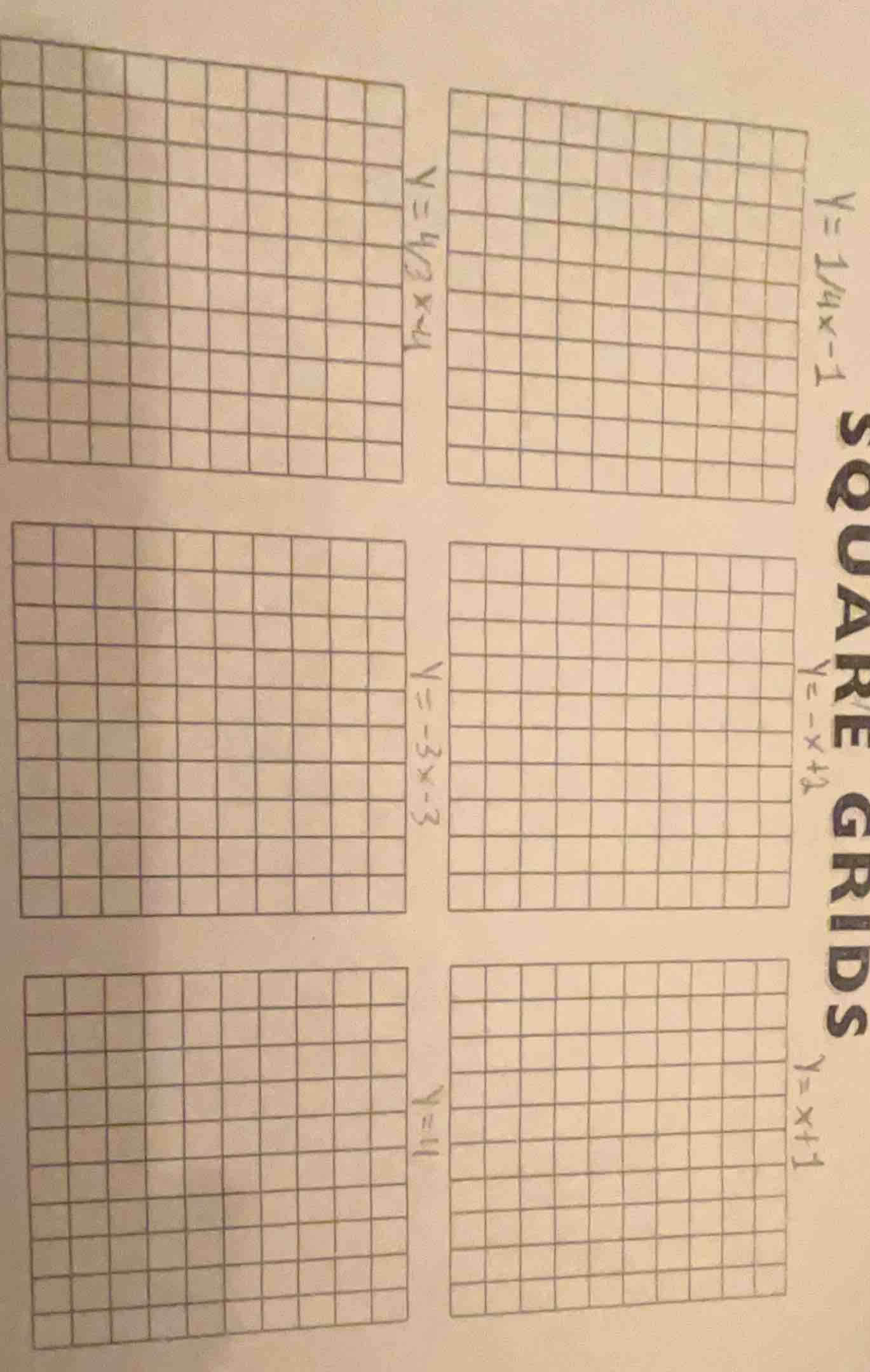 square grids $y = \\frac{1}{4}x - 1$ $y = -x + 2$ $y = x + 1$ $y = 4/2 …
